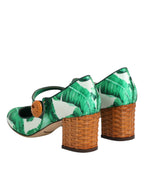Dolce & Gabbana Green Silk MARY JANES Leaf Sandals Shoes