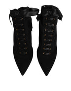 Dolce & Gabbana Black Stiletto Heels Lace Up Boots Shoes