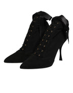 Dolce & Gabbana Black Stiletto Heels Lace Up Boots Shoes