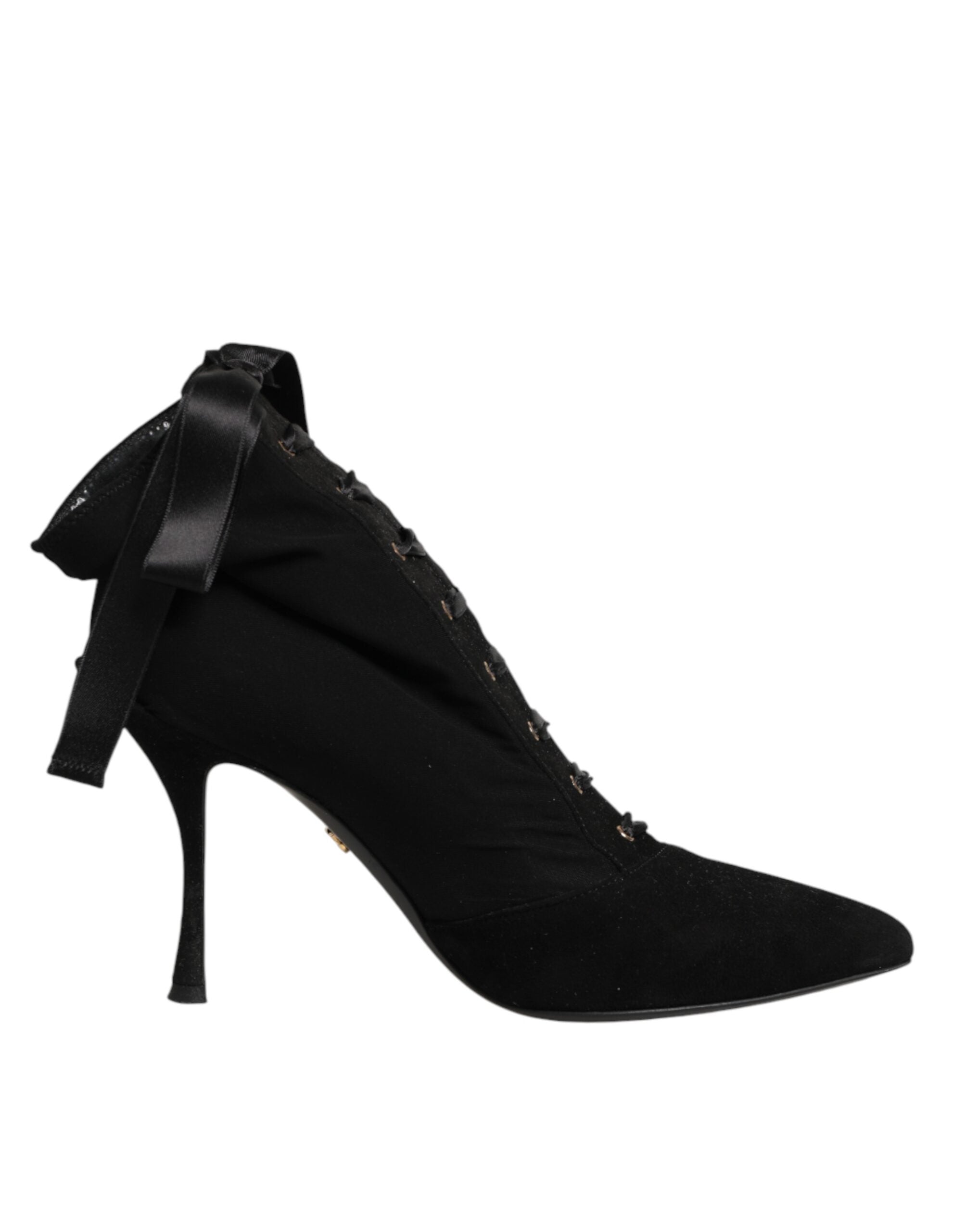 Dolce & Gabbana Black Stiletto Heels Lace Up Boots Shoes