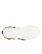 Dolce & Gabbana White Leather Floral Studded Sneakers Shoes