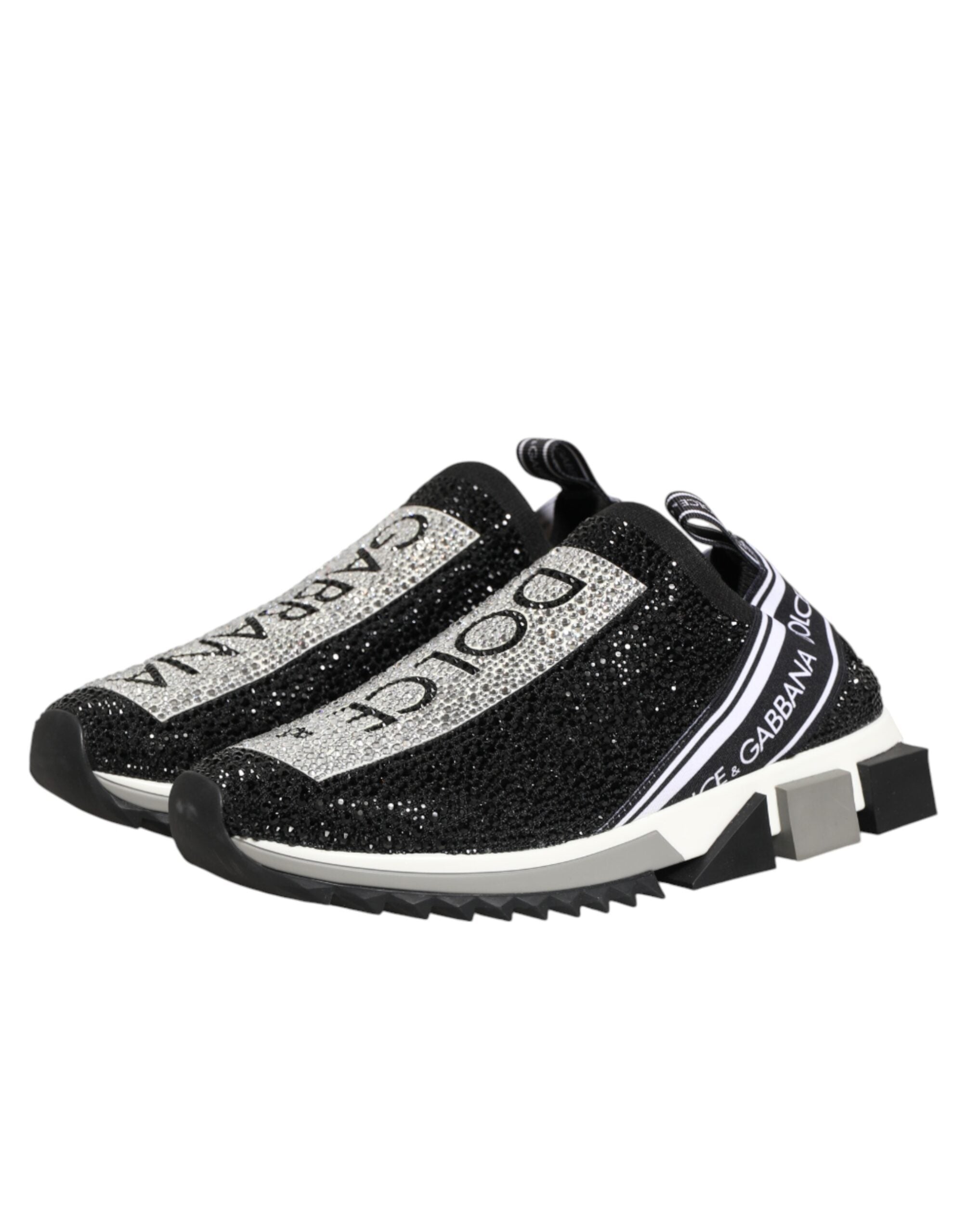 Dolce & Gabbana Black Silver Slip On Sorrento Sneakers Shoes