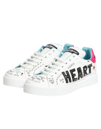 Dolce & Gabbana White Leather Graffiti Low Top Sneakers Shoes