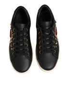 Dolce & Gabbana Black Leather Sacred Heart Sneakers Shoes
