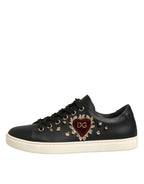 Dolce & Gabbana Black Leather Sacred Heart Sneakers Shoes