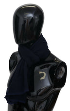 M Missoni Dark Blue Wool Unisex Neck Wrap Fringes Logo Scarf