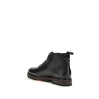 Santoni Black Calf Leather Bos Taurus Lace-Up Boots