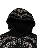 Dolce & Gabbana Black Bandana Print Crown Logo Cotton Hoodie Sweater
