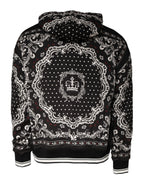 Dolce & Gabbana Black Bandana Print Crown Logo Cotton Hoodie Sweater