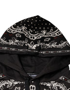 Dolce & Gabbana Black Bandana Print Crown Logo Cotton Hoodie Sweater