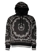 Dolce & Gabbana Black Bandana Print Crown Logo Cotton Hoodie Sweater