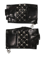 Dolce & Gabbana Black Leather Studded Fingerless Hand Mitten Men Gloves