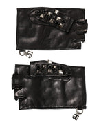 Dolce & Gabbana Black Leather Studded Fingerless Hand Mitten Men Gloves