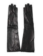 Dolce & Gabbana Black Leather Embellished Long Mitten Gloves