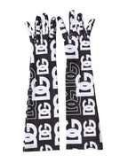 Dolce & Gabbana Black White DG Logo Elbow Length Mitten Gloves
