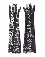 Dolce & Gabbana Black White DG Logo Elbow Length Mitten Gloves
