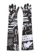 Dolce & Gabbana Black White DG Logo Elbow Length Mitten Gloves