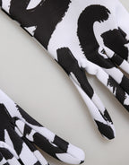 Dolce & Gabbana Black White DG Logo Elbow Length Mitten Gloves