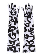 Dolce & Gabbana Black White DG Logo Elbow Length Mitten Gloves