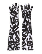 Dolce & Gabbana Black White DG Logo Elbow Length Mitten Gloves