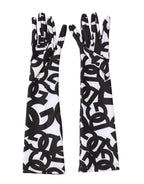 Dolce & Gabbana Black White DG Logo Elbow Length Mitten Gloves