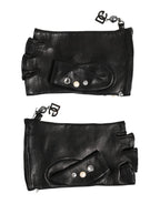 Dolce & Gabbana Blue Logo Fingerless Wrist Length Mitten Gloves