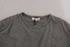 Scervino Street Cotton Gray Round Neck Pullover Top Sweater
