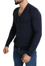 Karl Lagerfeld Wool Blue Full Button Cardigan Mens Top Sweater