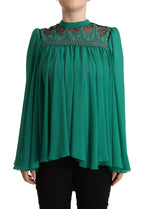 Philosophy Green Lace Polyester Long Sleeves Pleated Top Blouse