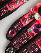 Dolce & Gabbana Black Pink Crystal Wrist Length Mitten Gloves