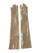 Dolce & Gabbana Beige Nylon Long Elbow Length Mitten Gloves