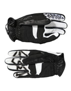 Dolce & Gabbana Gloves Black White Crystal Wrist Length Mitten  Gloves
