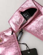 Dolce & Gabbana Pink Leather DG Logo Wrist Length Mitten Gloves