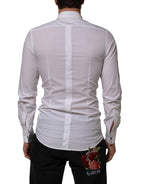 Dolce & Gabbana White Cotton Collared Long Sleeve GOLD Dress  Shirt