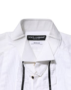 Dolce & Gabbana White Cotton Collared Long Sleeve GOLD Dress  Shirt