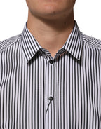 Dolce & Gabbana Black White Stripes Men GOLD Dress Shirt