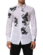 Dolce & Gabbana White Logo Cotton Collared GOLD Dress Shirt