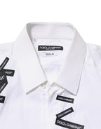 Dolce & Gabbana White Logo Cotton Collared GOLD Dress Shirt