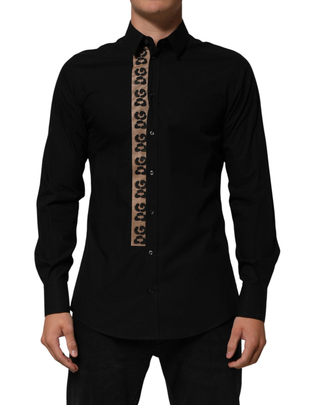 Dolce & Gabbana Black DG Cotton Collared MARTINI Dress Shirt