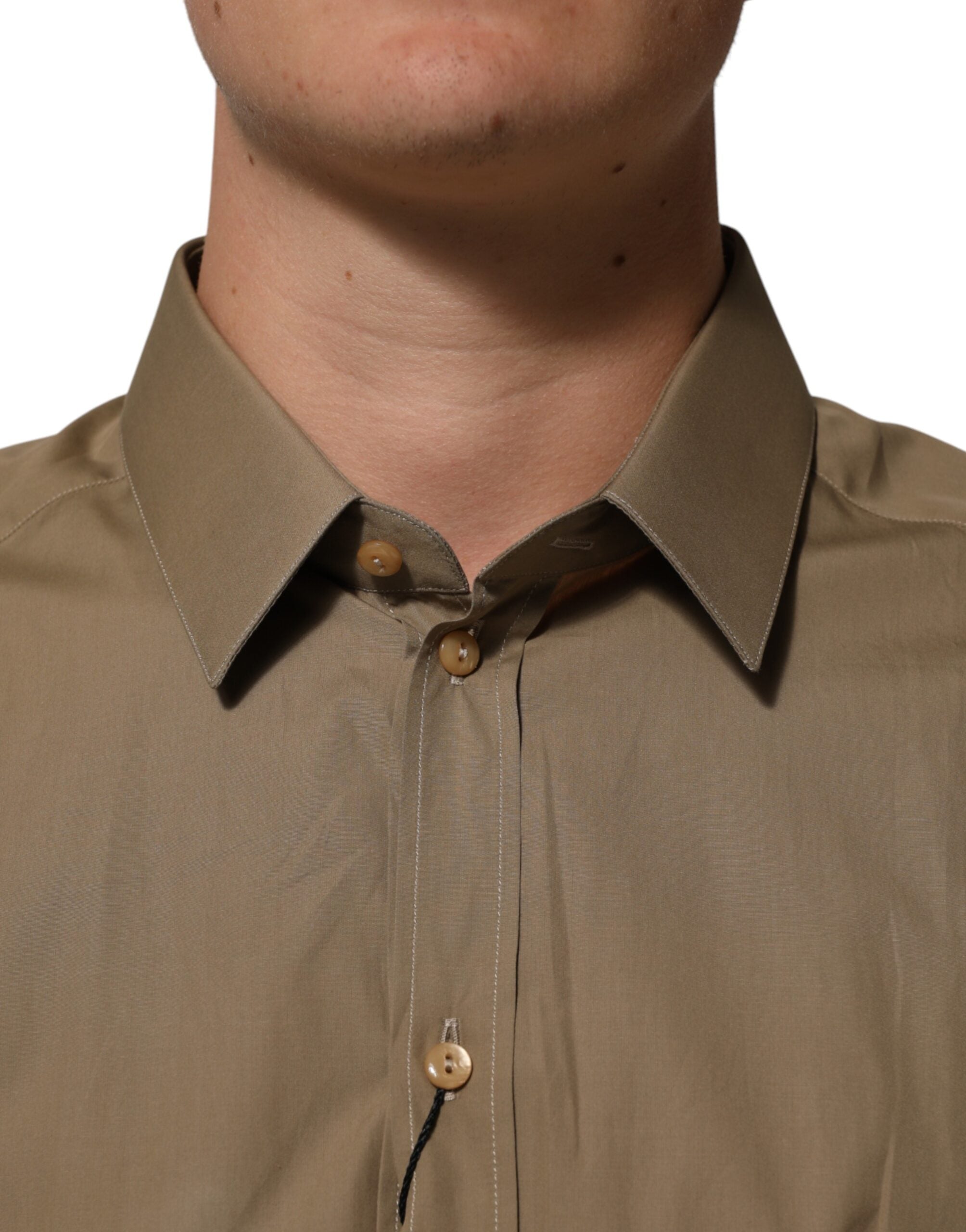 Dolce & Gabbana Brown Cotton Collared Men GOLD Dress Shirt