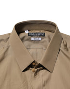 Dolce & Gabbana Brown Cotton Collared Men GOLD Dress Shirt