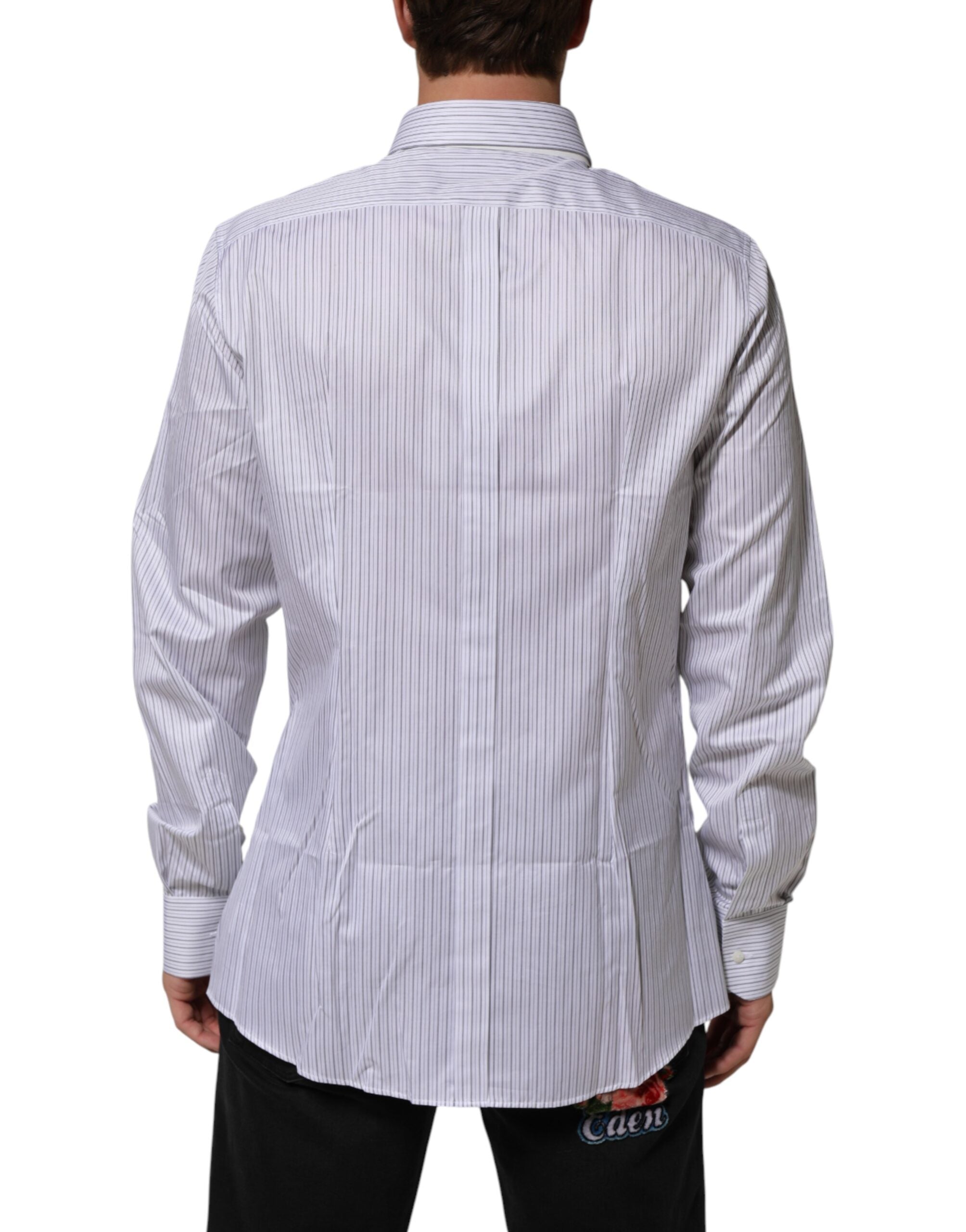 Dolce & Gabbana White Stripes Long Sleeves GOLD Dress Shirt
