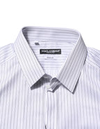 Dolce & Gabbana White Stripes Cotton Men GOLD Dress Shirt