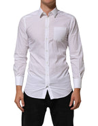 Dolce & Gabbana White Cotton Collared Men GOLD Dress Shirt
