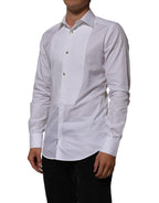 Dolce & Gabbana White Cotton Collared Bib GOLD Dress Shirt