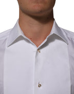 Dolce & Gabbana White Cotton Collared Bib GOLD Dress Shirt