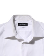 Dolce & Gabbana White Cotton Collared Bib GOLD Dress Shirt