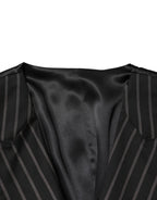 Dolce & Gabbana Black Stripes Wool Dress Men Waistcoat Vest