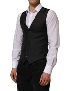 Dolce & Gabbana Black Wool Men Dress Formal Waistcoat Vest