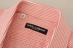 Dolce & Gabbana Red White Striped Cotton Short Sleeve Shirt